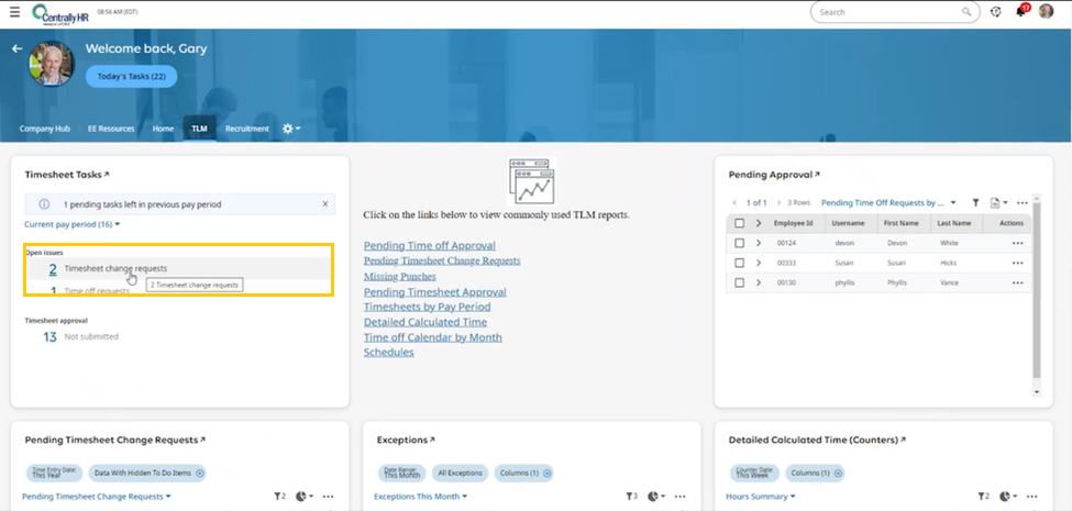 Approving or Rejecting Timesheet Change Requests in Centrally HR