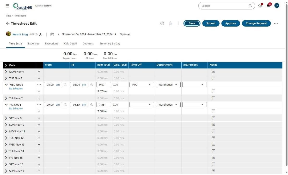 Reviewing and Editing Timesheets in Centrally HR