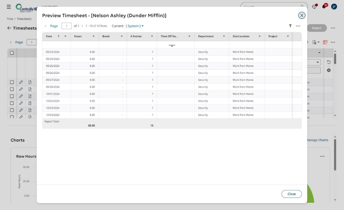 Reviewing and Editing Timesheets in Centrally HR