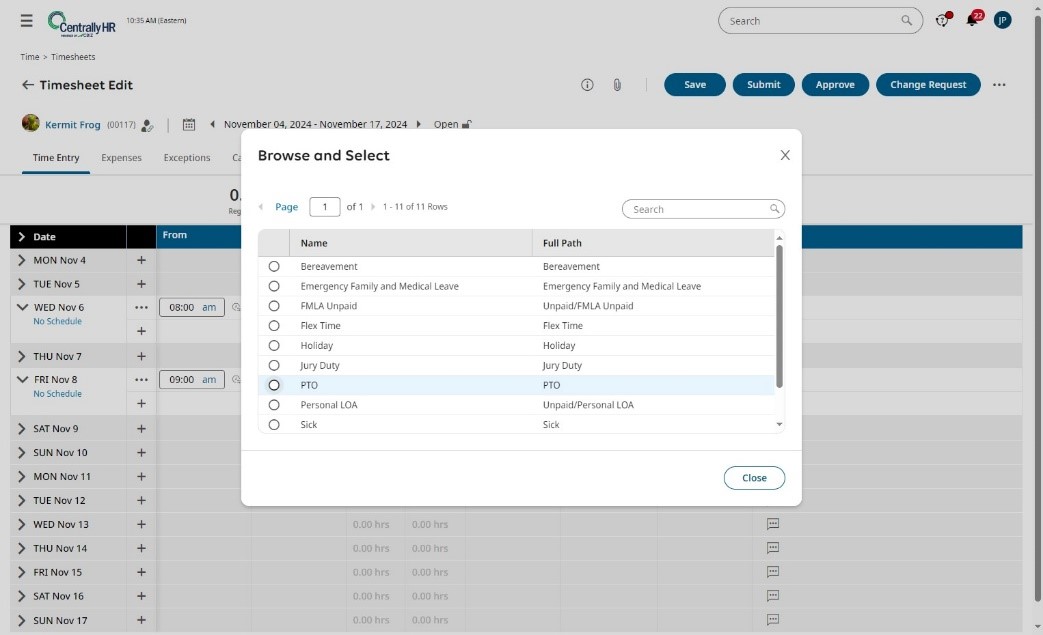 Reviewing and Editing Timesheets in Centrally HR