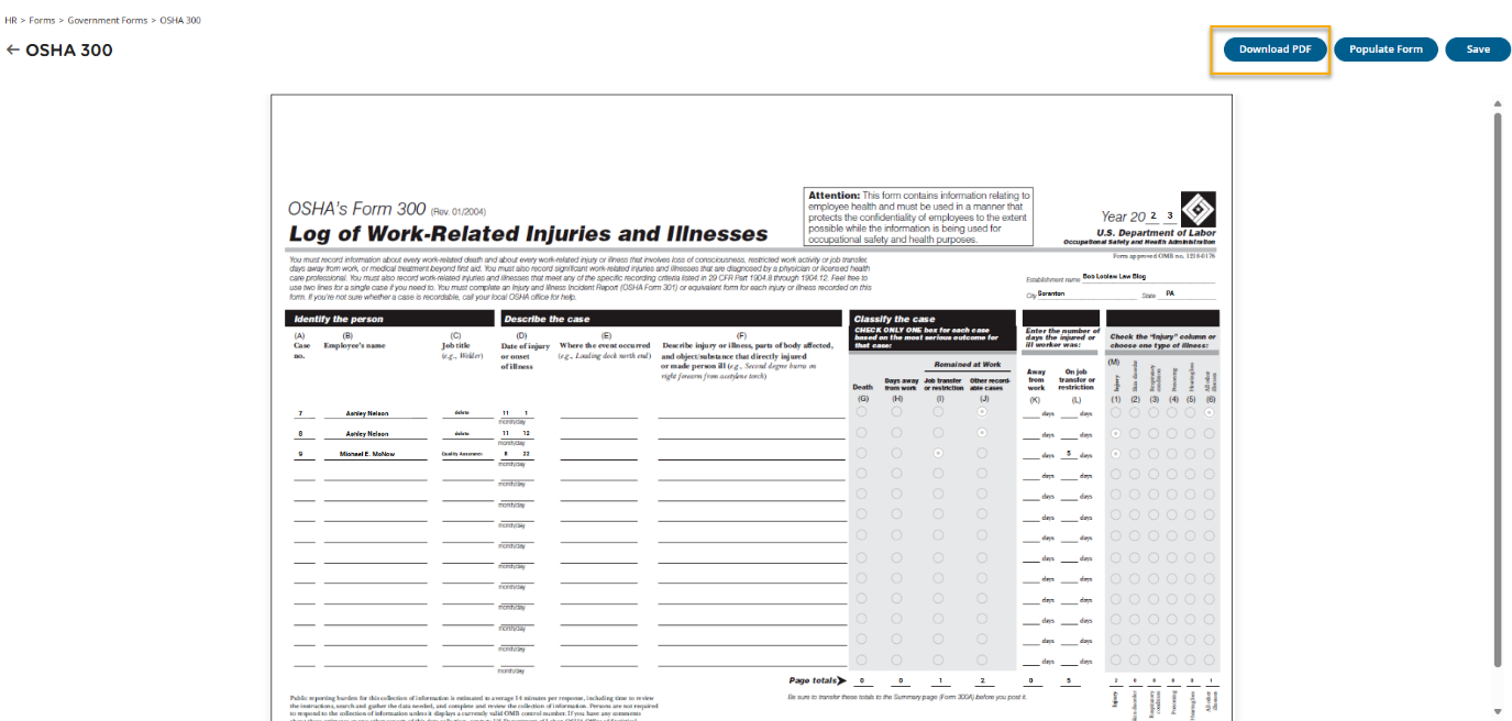 Centrally HR OSHA Forms and Reports