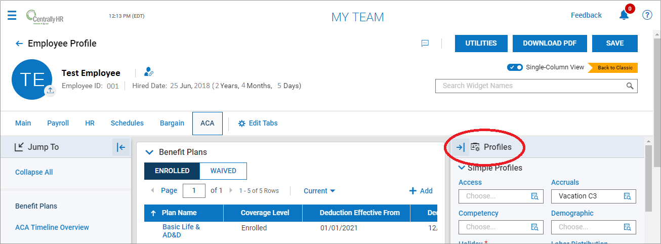 Employee ACA Tab Overview in Centrally HR