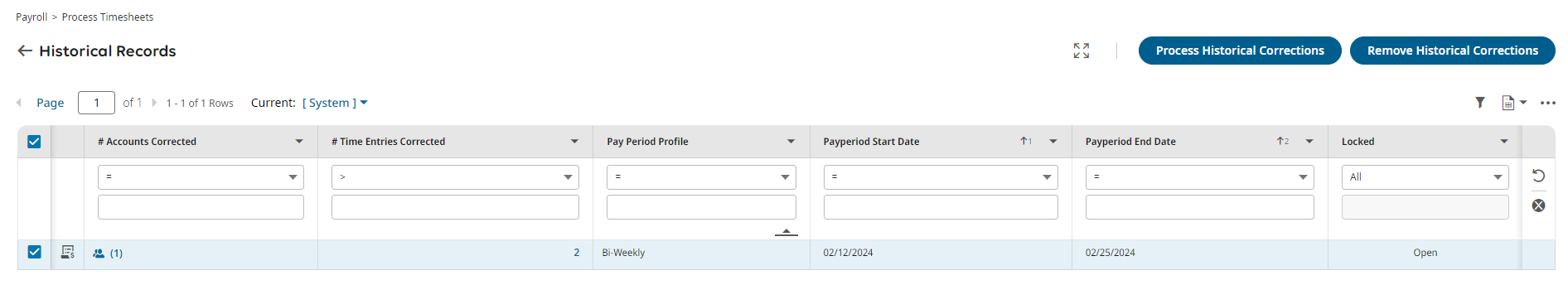 Centrally HR Historical Timesheet Corrections